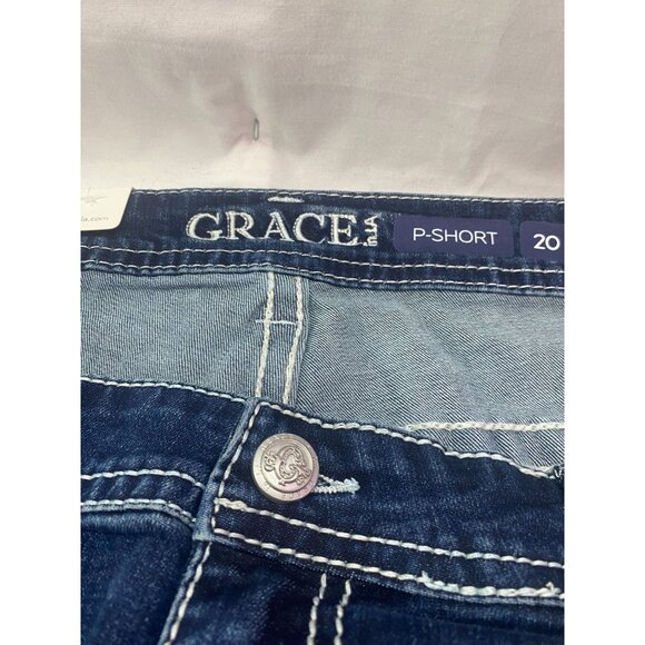 Nwt Grace in LA Women's Embellished Pocket Denim SZ 32 Easy Fit Distressed Short - Picture 14 of 15